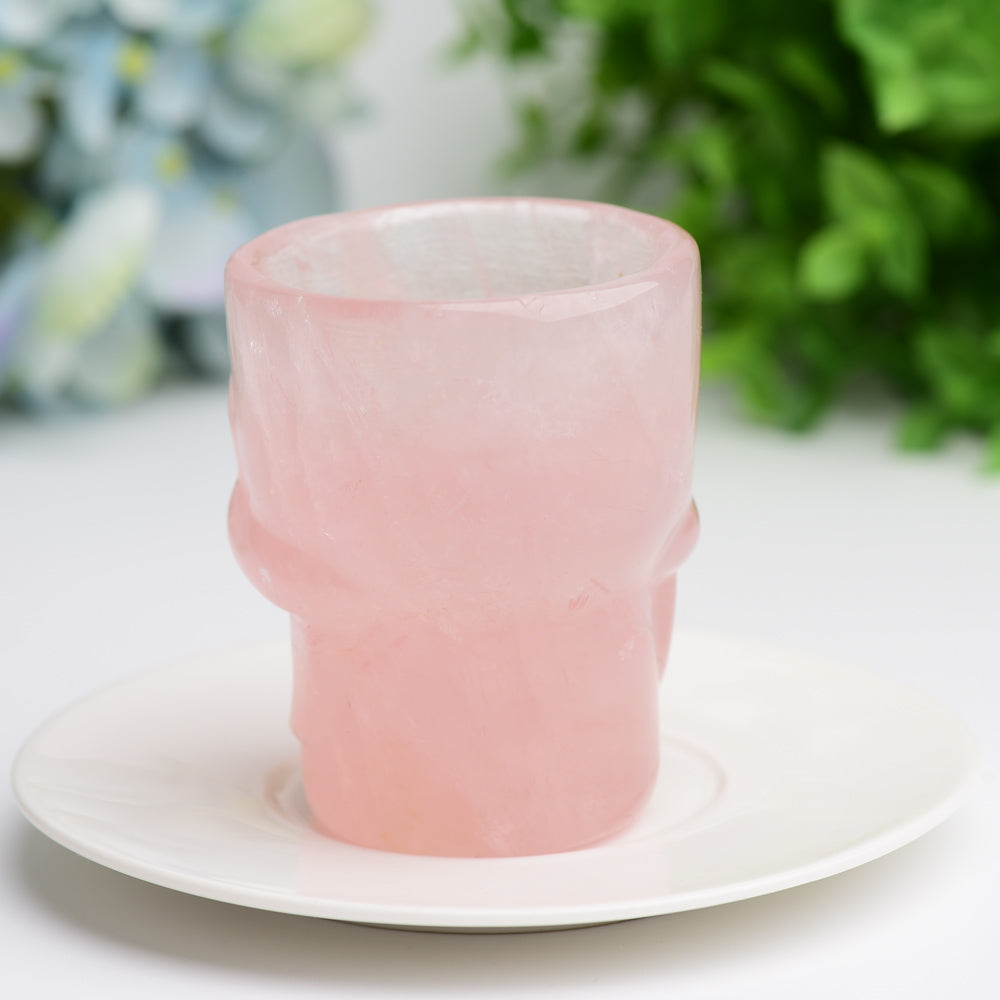 2.8" Rose Quartz Cup with Skull Carving Decor for Bulk WholesaleBest Crystal Wholesalers