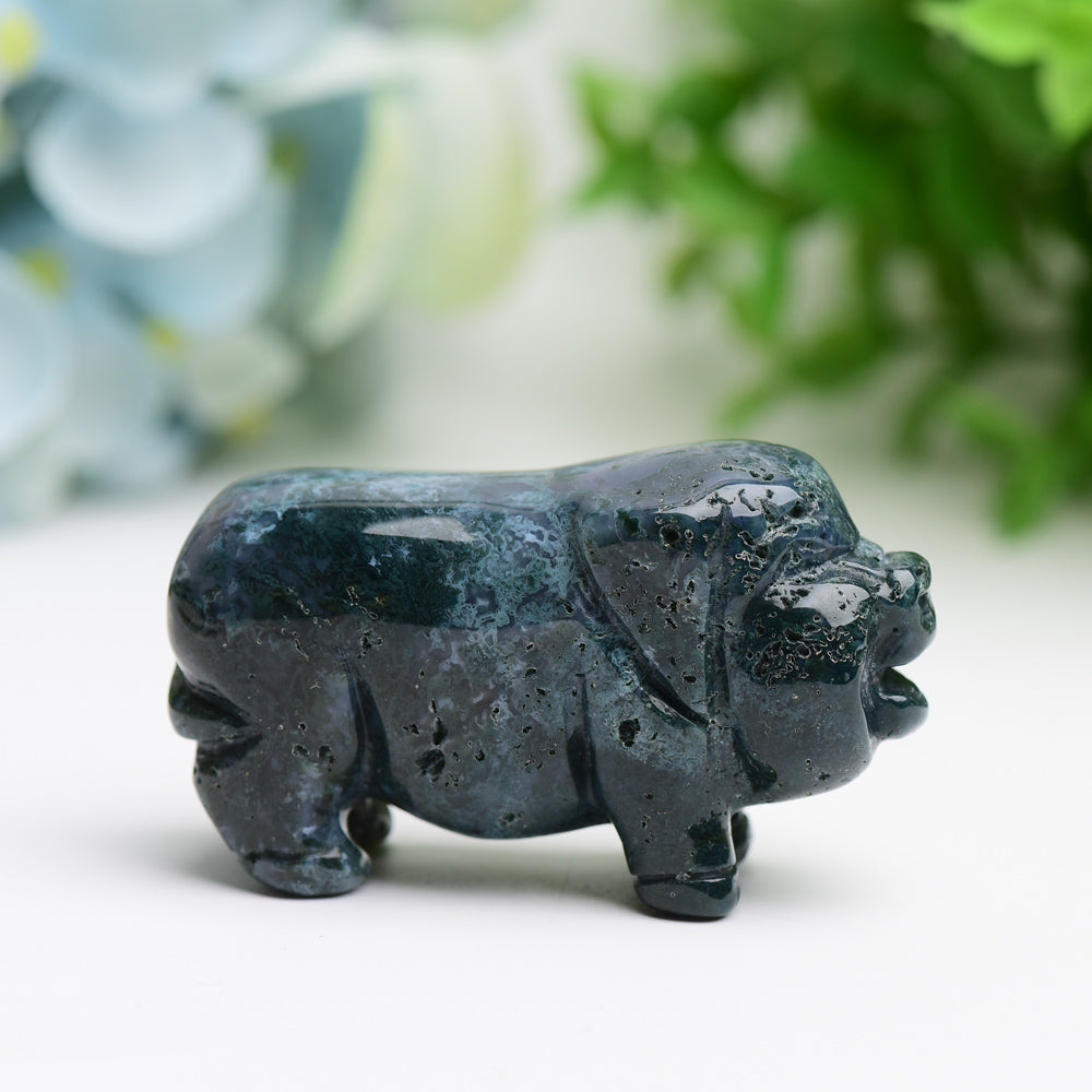 2.1" Moss Agate Pig Animal Crystal Carving Bulk Best Crystal Wholesalers