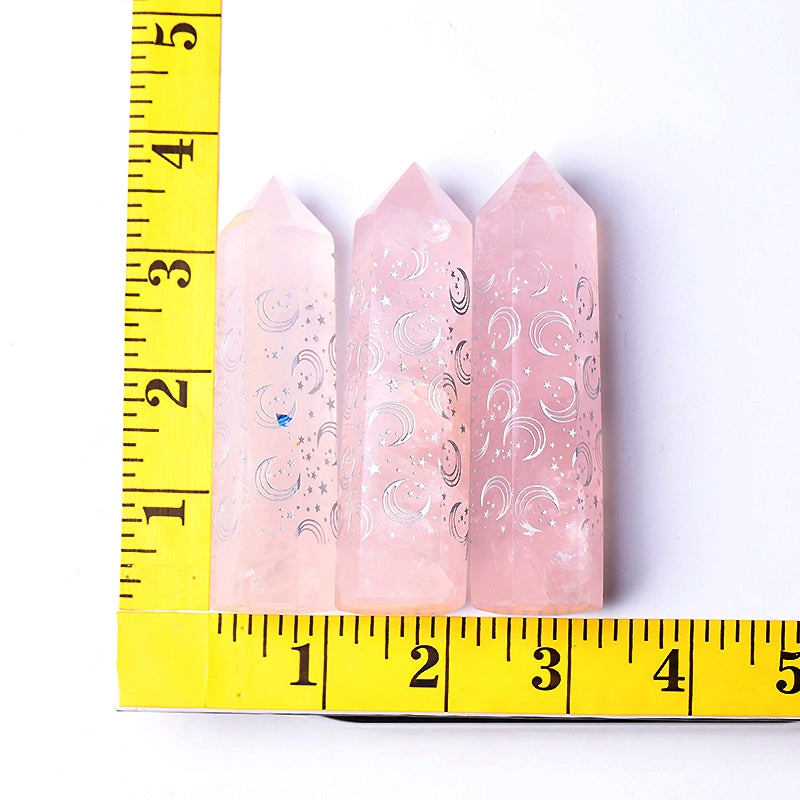 3.6" Rose Quartz with Moon Printing Crystal Towers Points Bulk Best Crystal Wholesalers