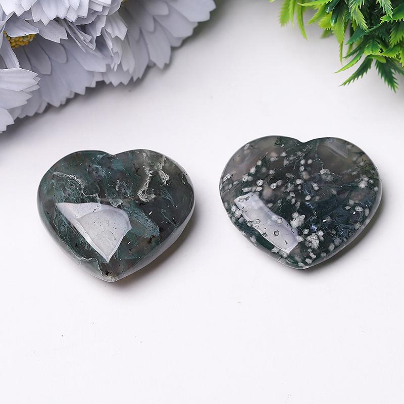 2" Moss Agate Heart Crystal Carvings Best Crystal Wholesalers