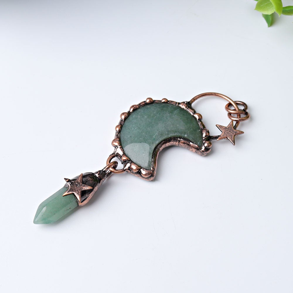 3.6" Green Aventurine Moon Design Pendant Best Crystal Wholesalers