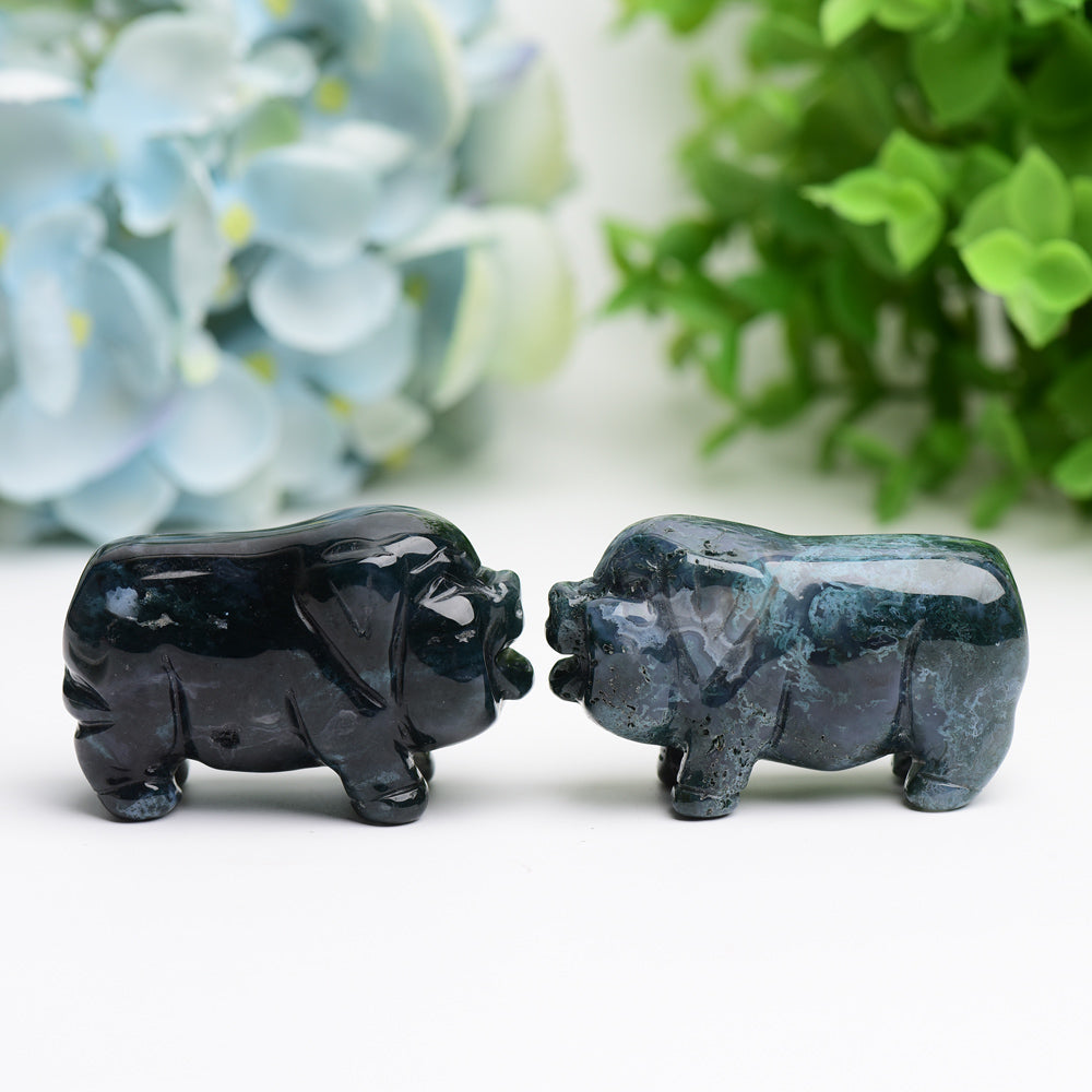 2.1" Moss Agate Pig Animal Crystal Carving Bulk Best Crystal Wholesalers