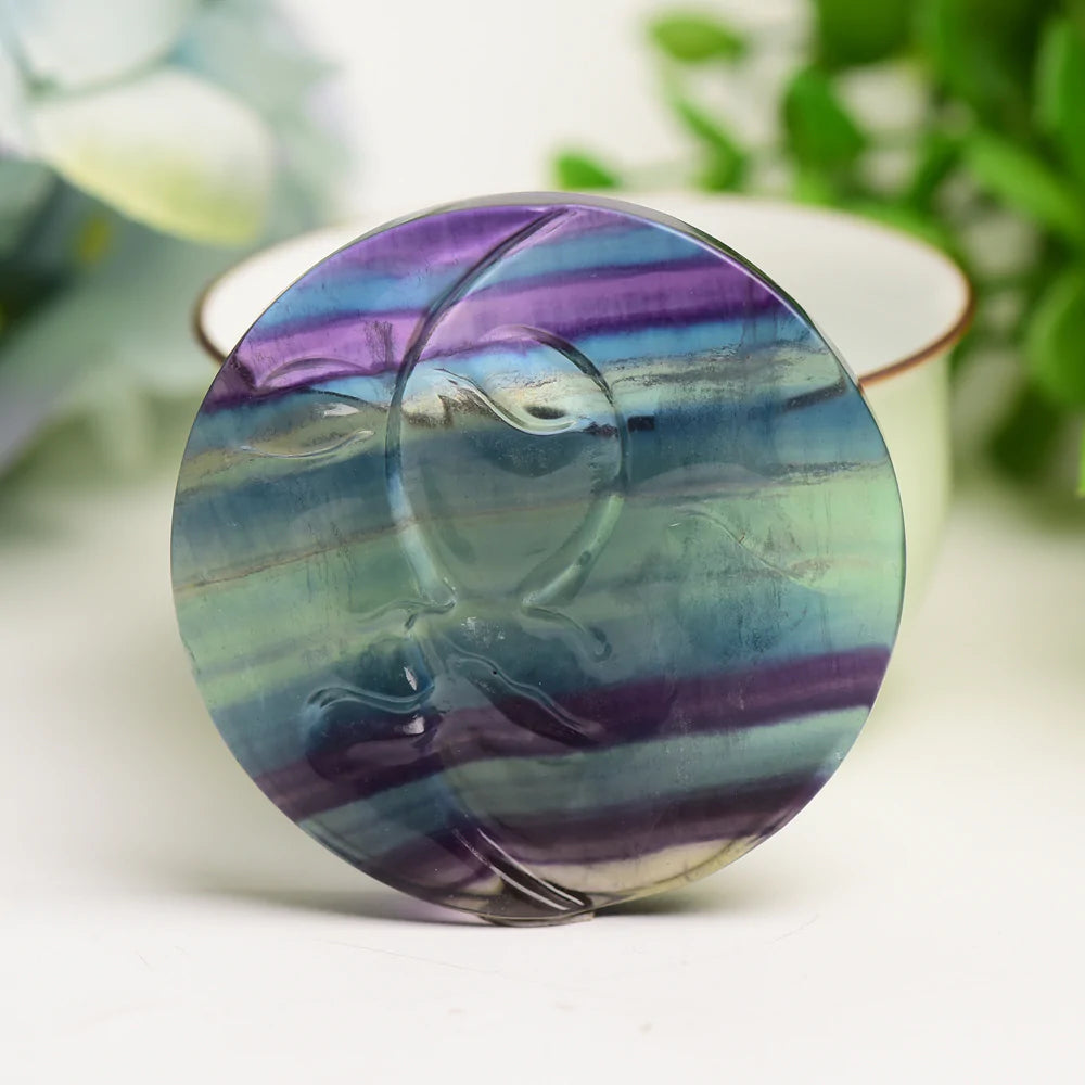 Rainbow Hand Carved Fluorite Sun & Moon Face