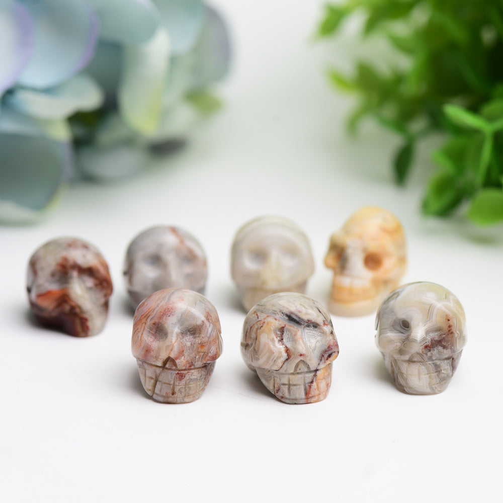 0.92" Mexican Agate Mini Skull Crystal Carving Bulk Wholesale