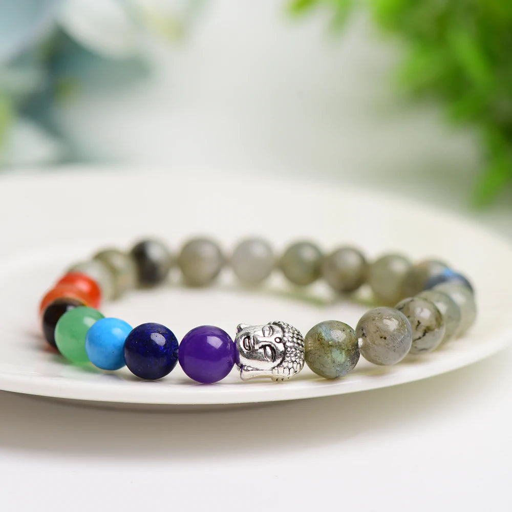 Natural Healing 7 Chackra Beads with Carved Buddha Bracelet for Sale in Bulk