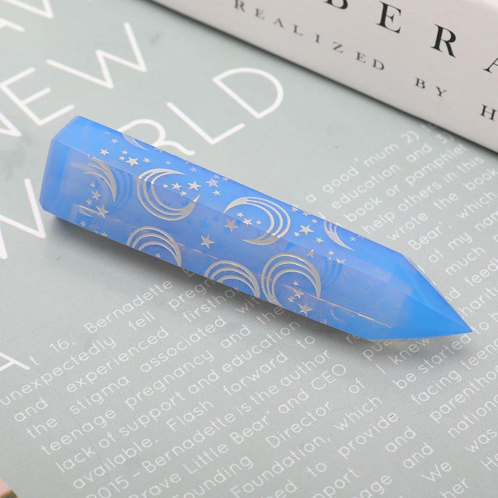 Blue Opalite Towers Points Bulk with Laser Engraved Pattern Best Crystal Wholesalers