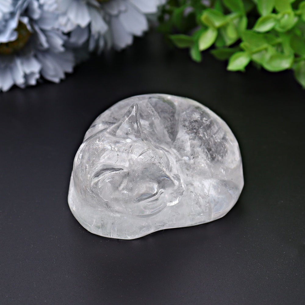 3" Clear Quartz Sleeping Cat Crystal Carvings Best Crystal Wholesalers