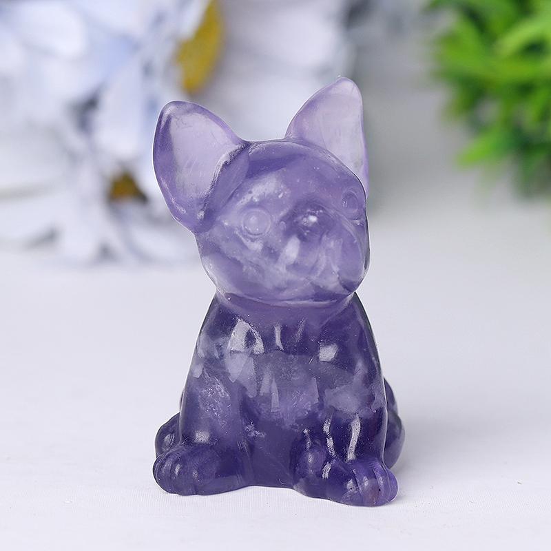 2.5" Wholesale High Quality Fluorite French Bulldog Carving Crystal Dog For Home Decor Animal Bulk Best Crystal Wholesalers