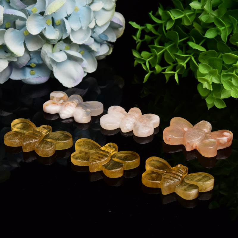 2.1“ Yellow Fluorite Flower Agate Bee Crystal Carving Animals Bulk Crystal wholesale suppliers