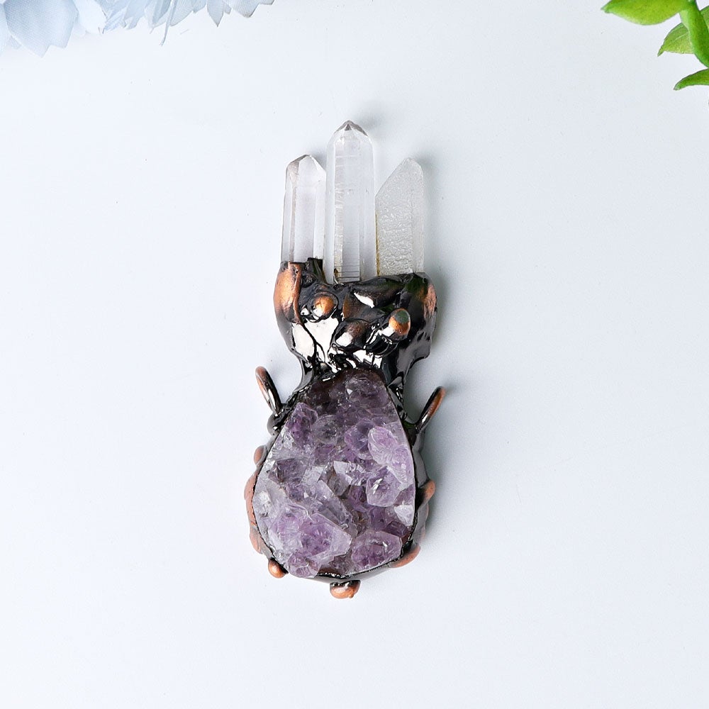 2.6" Amethyst Cluster with Clear Quartz Decoration Pendant Best Crystal Wholesalers