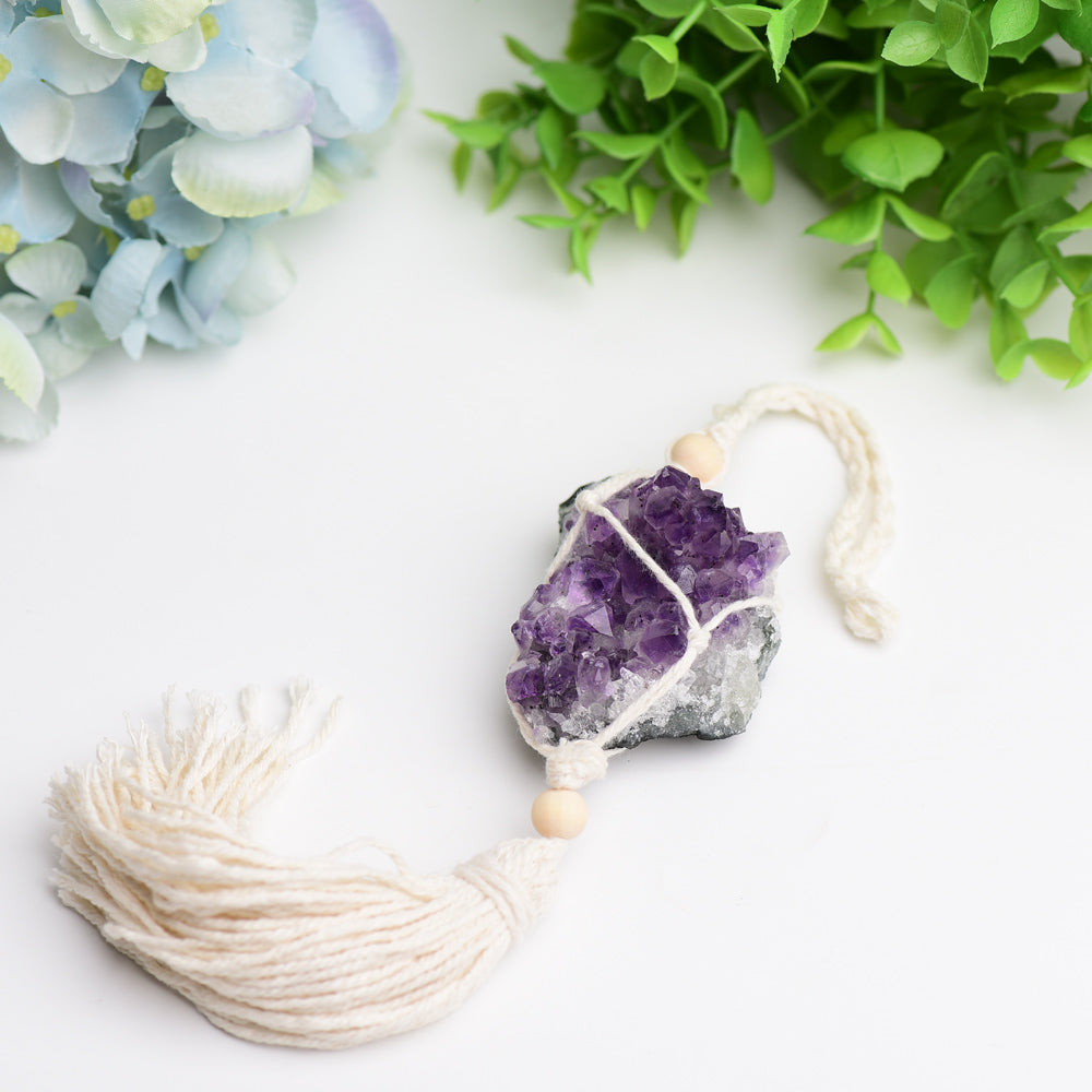 Amethyst Cluster Hanging with Cotton Rope Tassels Jewelry Bulk Best Crystal Wholesalers