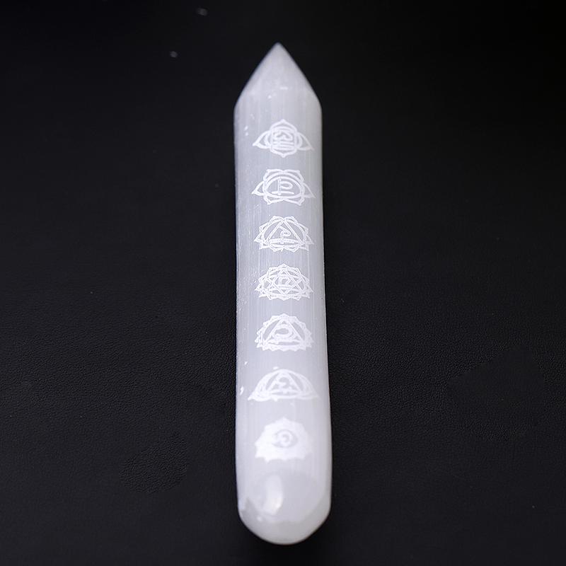 6" White Selenite Wands with Laser Engraved Chakra Pattern Bulk Best Crystal Wholesalers