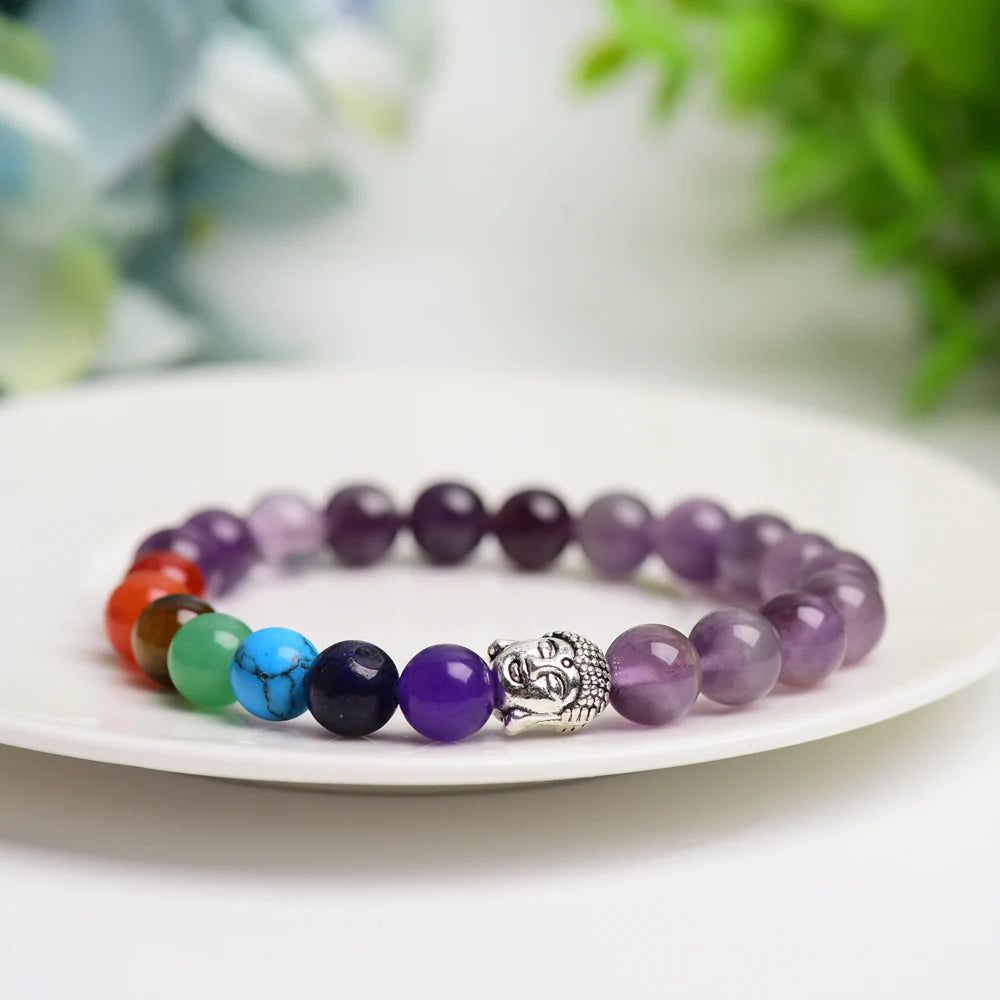 Natural Healing 7 Chackra Beads with Carved Buddha Bracelet for Sale in Bulk