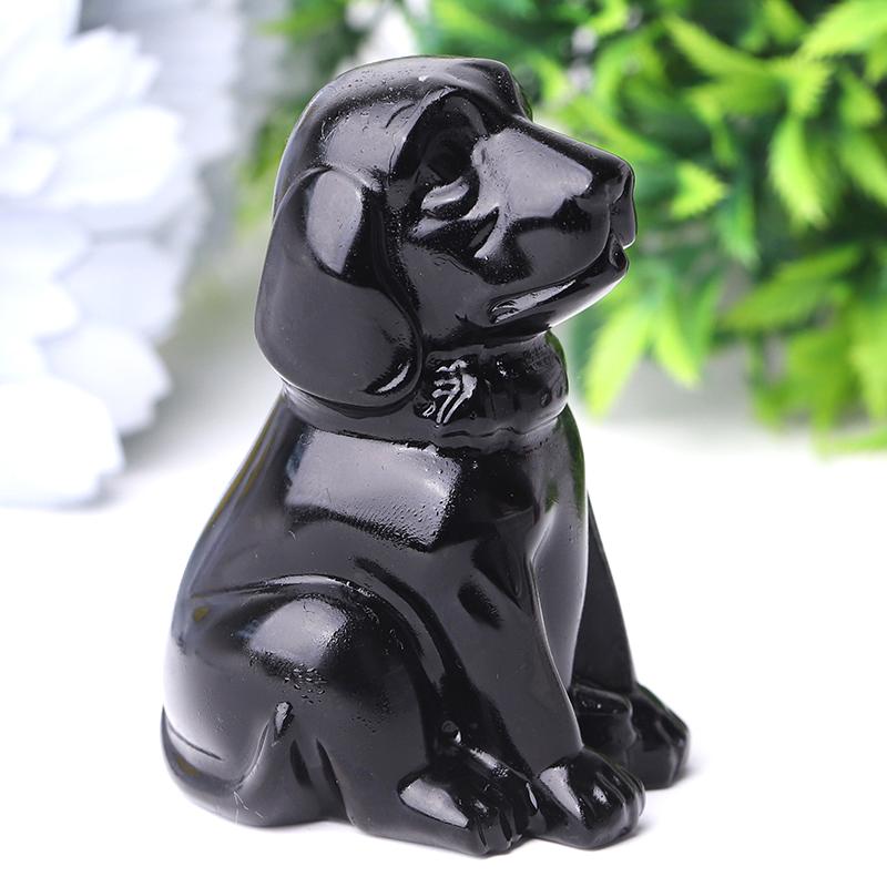 2.7" Black Obsidian Dog Crystal Carvings Animal Bulk Best Crystal Wholesalers