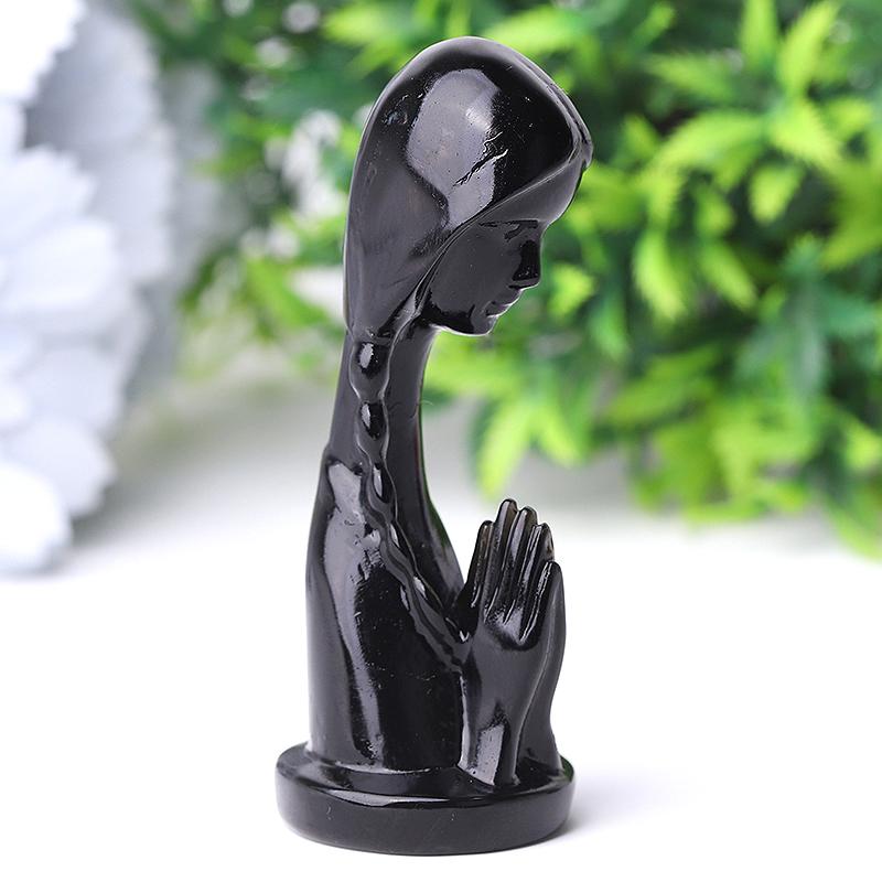 3" Black Obsidian Pray Woman Crystal Carvings Model Bulk Best Crystal Wholesalers