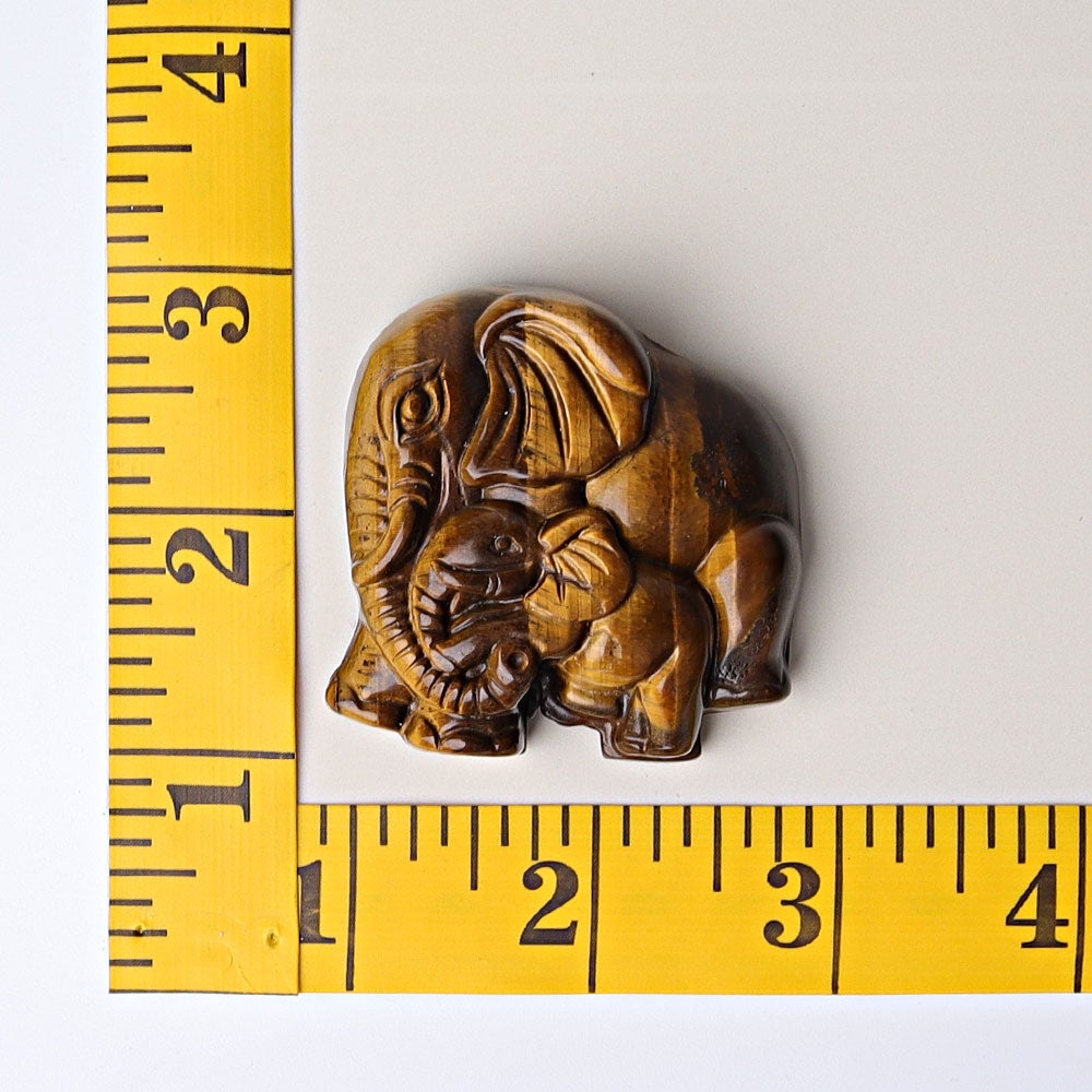 1.8" Yellow Tiger's Eye Elephant Baby & Mother Carvings Animal Bulk Best Crystal Wholesalers