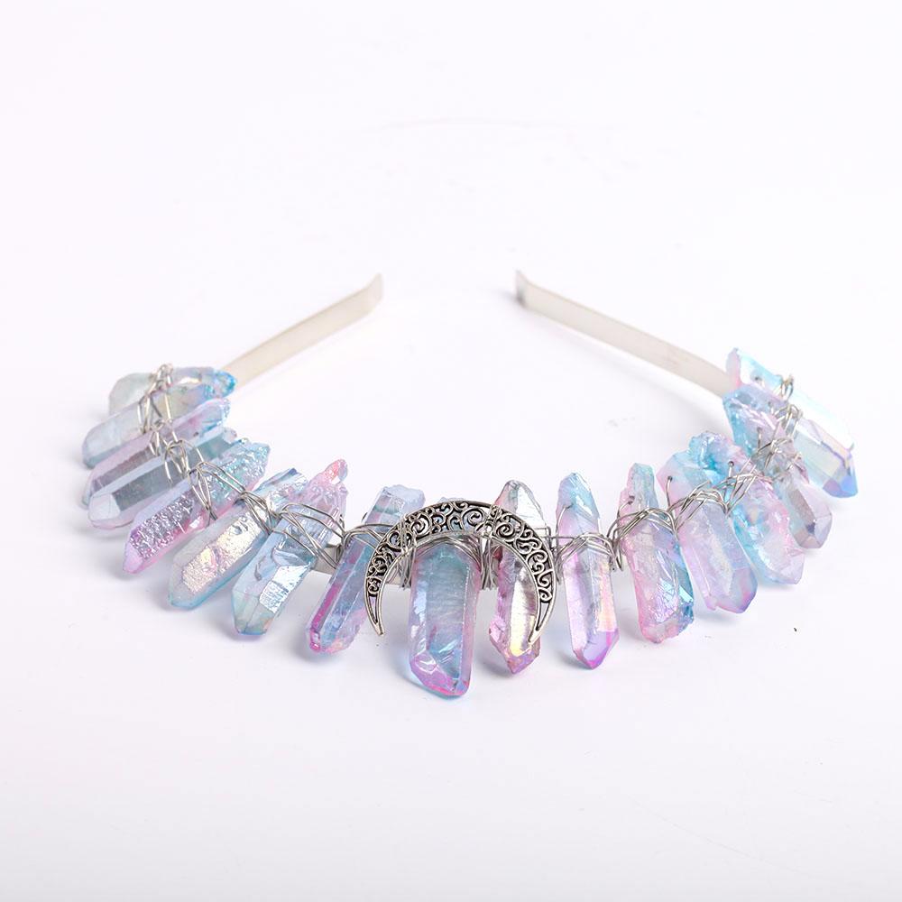 Raw Quartz Crystal Crown with Silver Moon Decor #1 Best Crystal Wholesalers