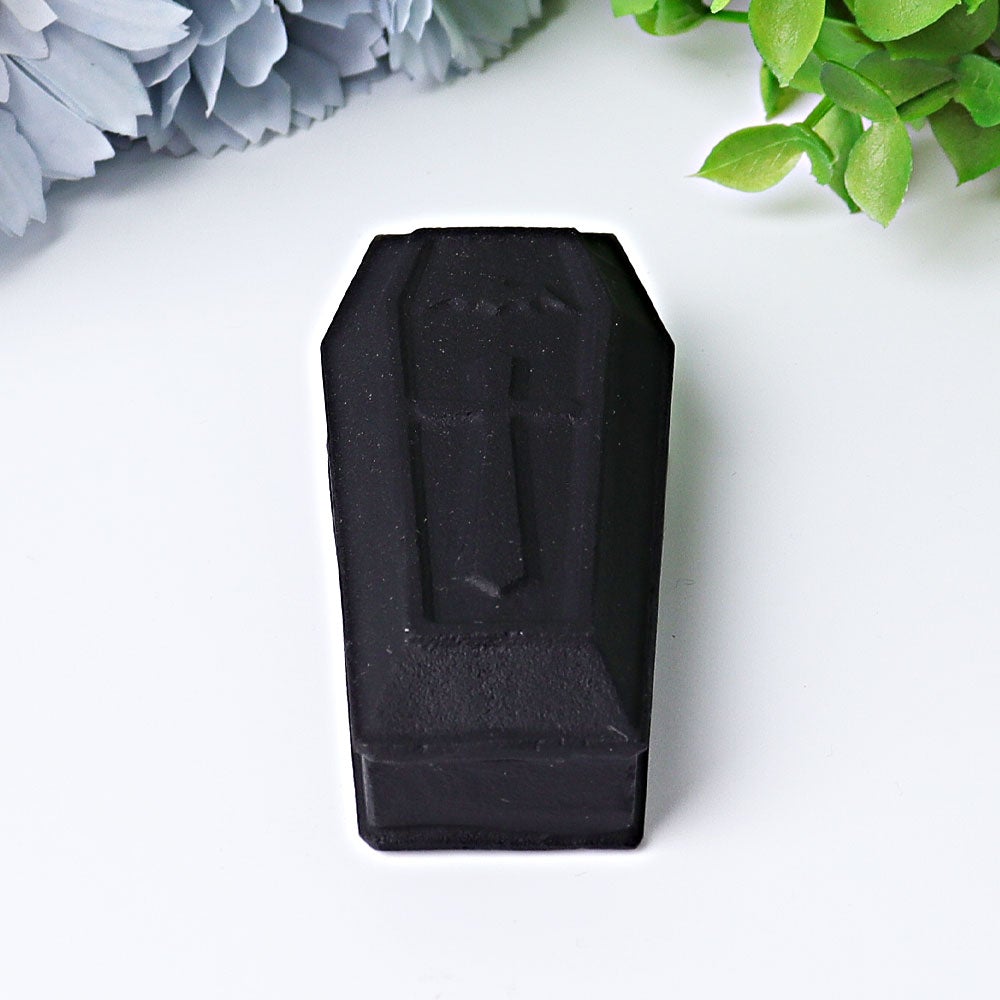 3.1" Matt Black Obsidian Coffin Crystal Carvings Best Crystal Wholesalers