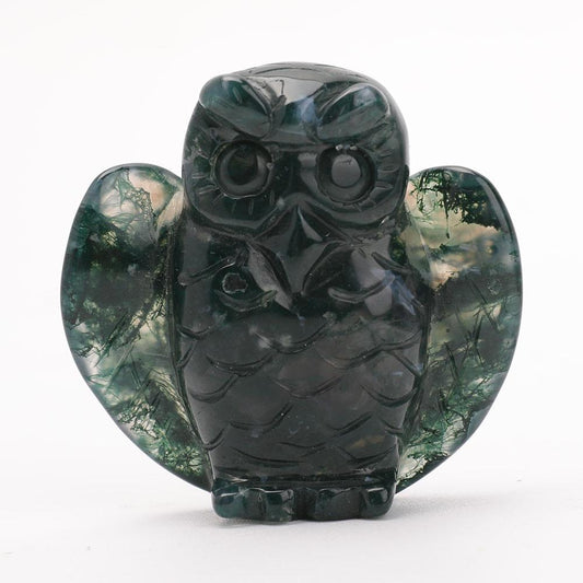 2" Moss Agate Owl Carvings Animal Bulk Best Crystal Wholesalers