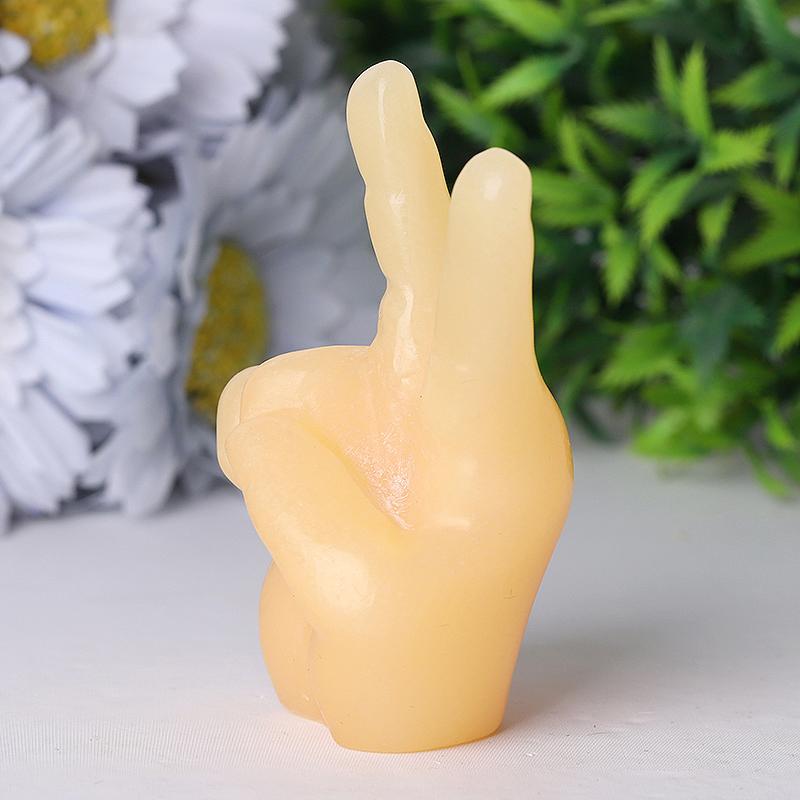 3" Yellow Jade Victory Hand Crystal Carvings Model BulkBest Crystal Wholesalers