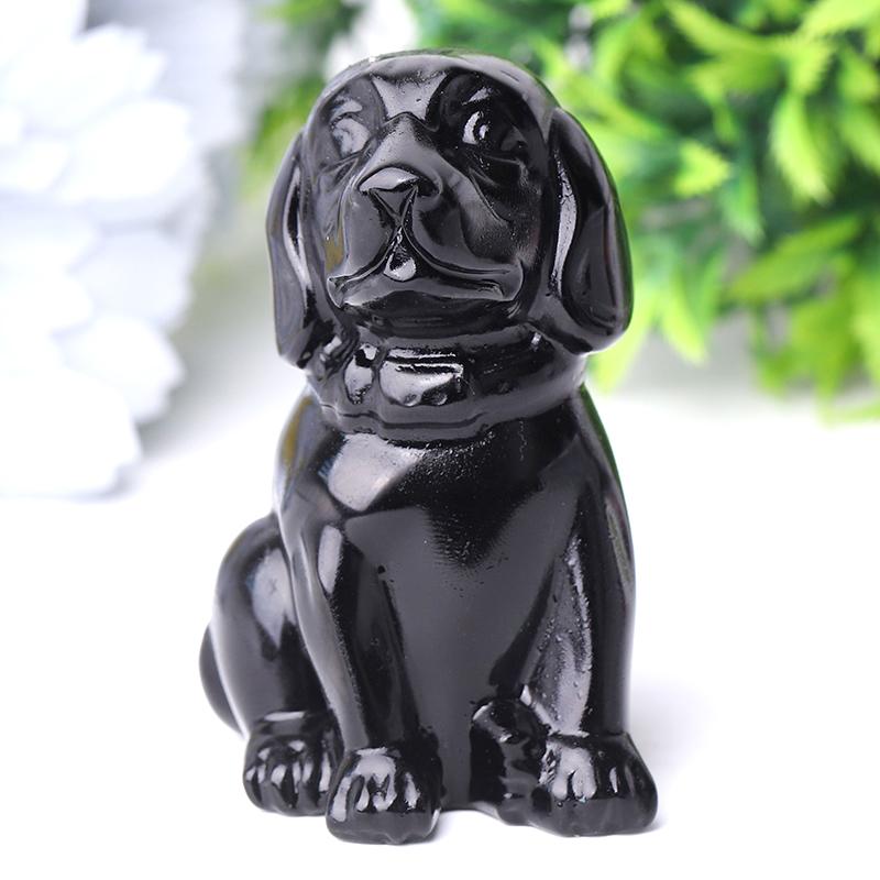 2.7" Black Obsidian Dog Crystal Carvings Animal Bulk Best Crystal Wholesalers