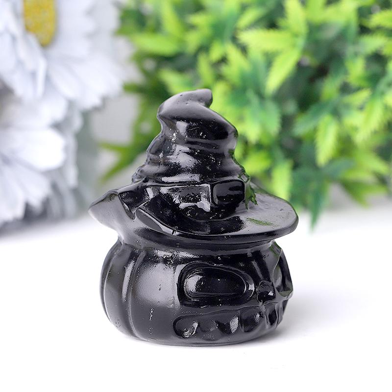 2.2" Black Obsidian Pumpkin Crystal Carvings for Halloween Best Crystal Wholesalers