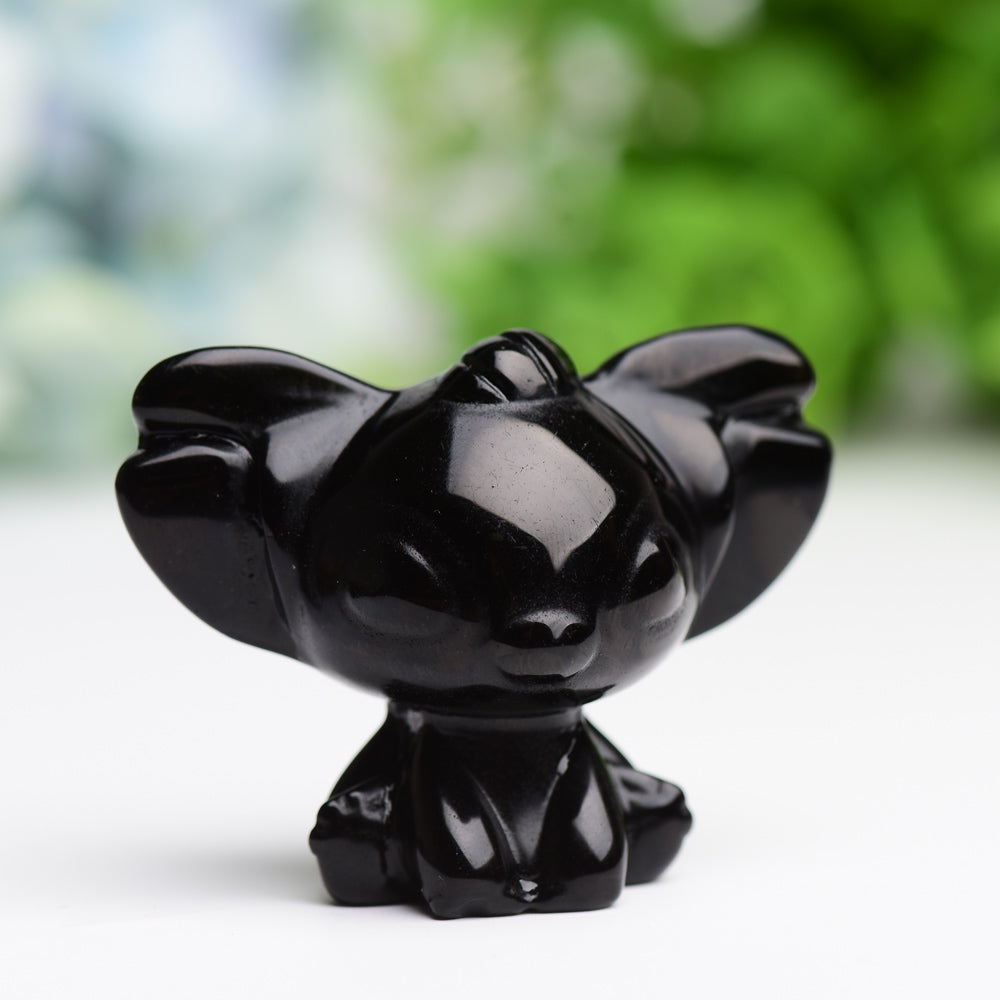 1.7" Black Obsidian Stitch Crystal Carving Cartoon Bulk Best Crystal Wholesalers