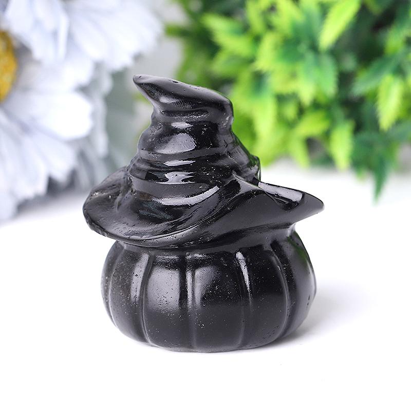 2.2" Black Obsidian Pumpkin Crystal Carvings for Halloween Best Crystal Wholesalers