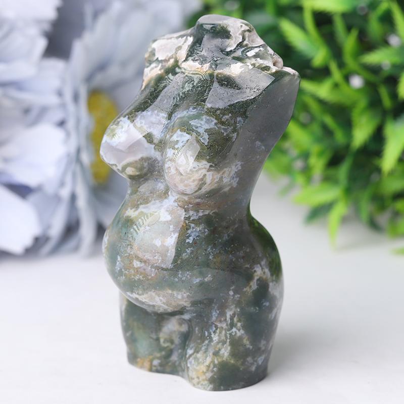 3" Moss Agate Pregnent Woman Body Crystal Carvings Best Crystal Wholesalers