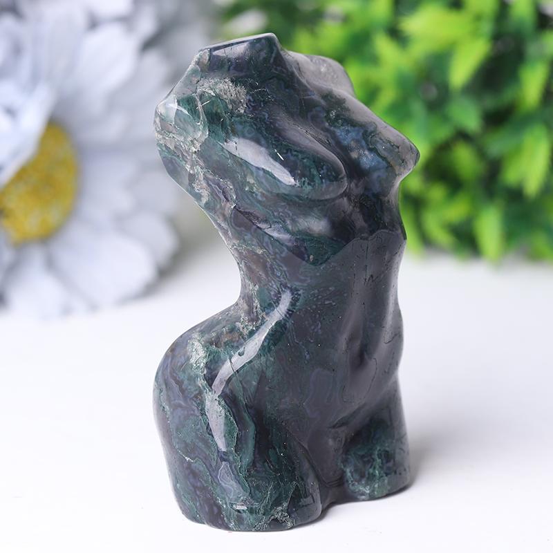 3“ Moss Agate Woman Model Body Crystal Carvings Best Crystal Wholesalers