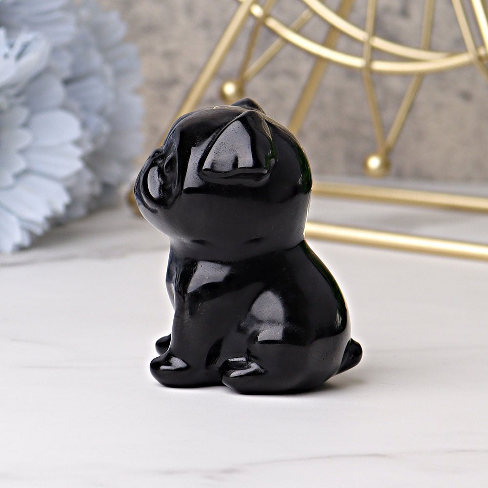 2.3" Black Obsidian Pug Dog Crystal Carvings Animal Cartoon Bulk Best Crystal Wholesalers