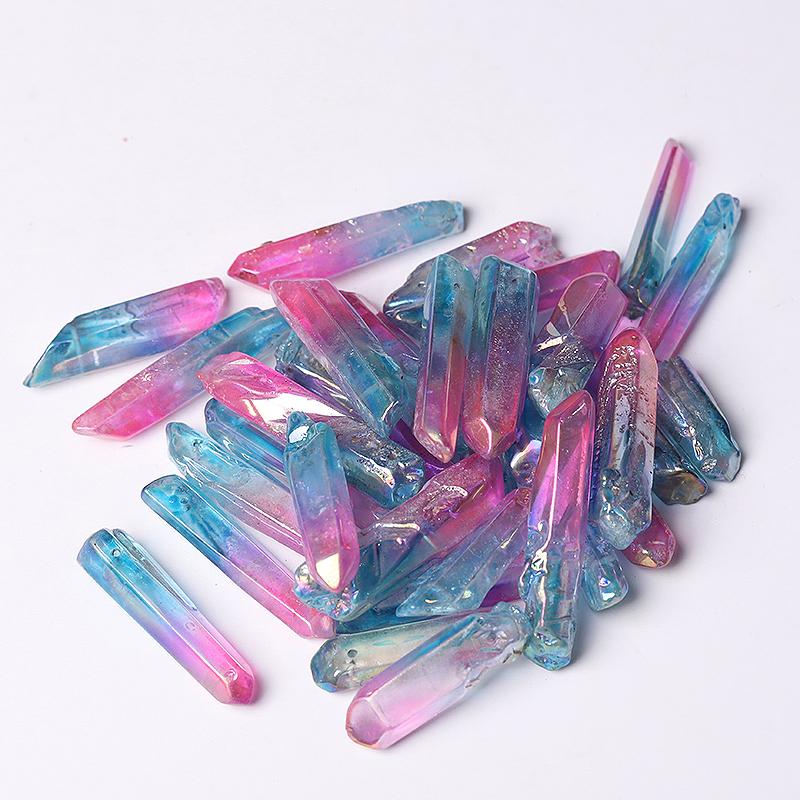 Drilled Double Colored Aura Quartz Crystal Points Raw Rough Clear Rock Quartz Sticks