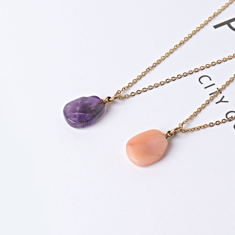 Amethyst Peach Aventurine with Golden Cross Decor Necklace Best Crystal Wholesalers