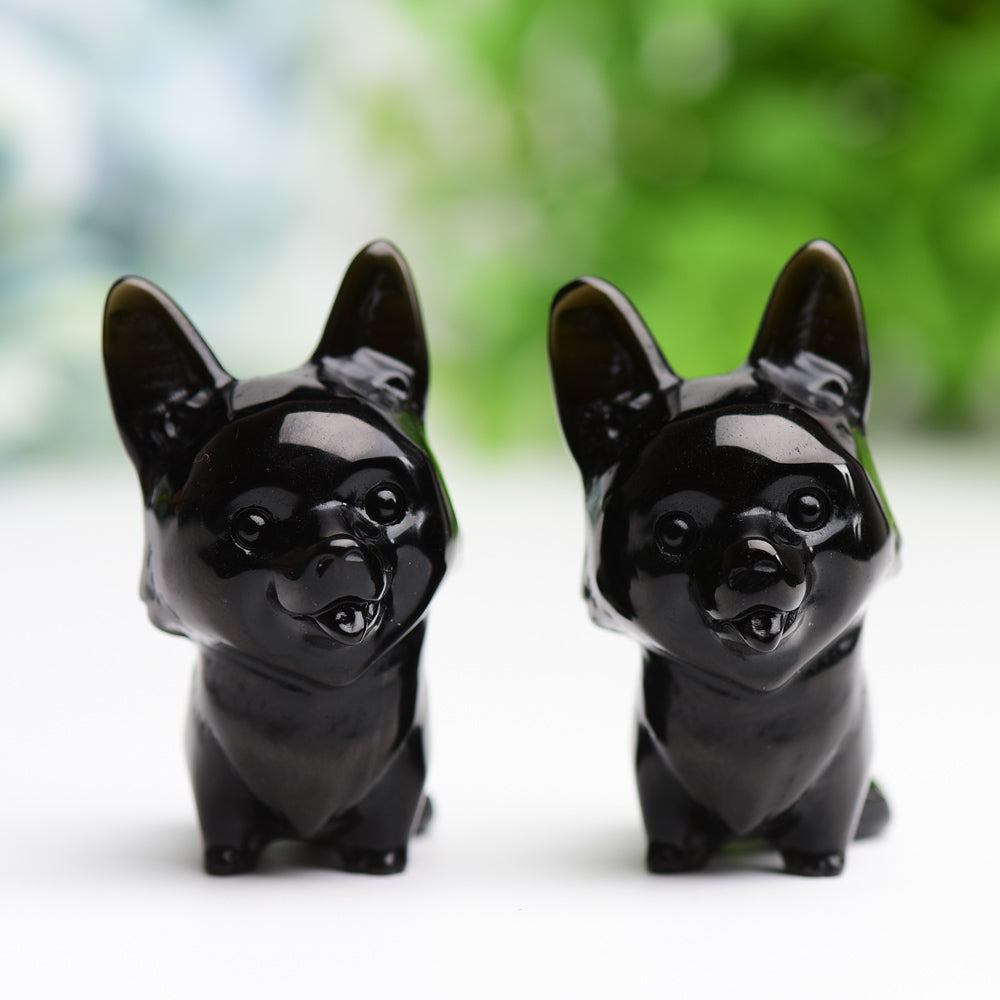 2.2" Black Obsidian Dog Crystal Carving Cartoon Bulk Best Crystal Wholesalers