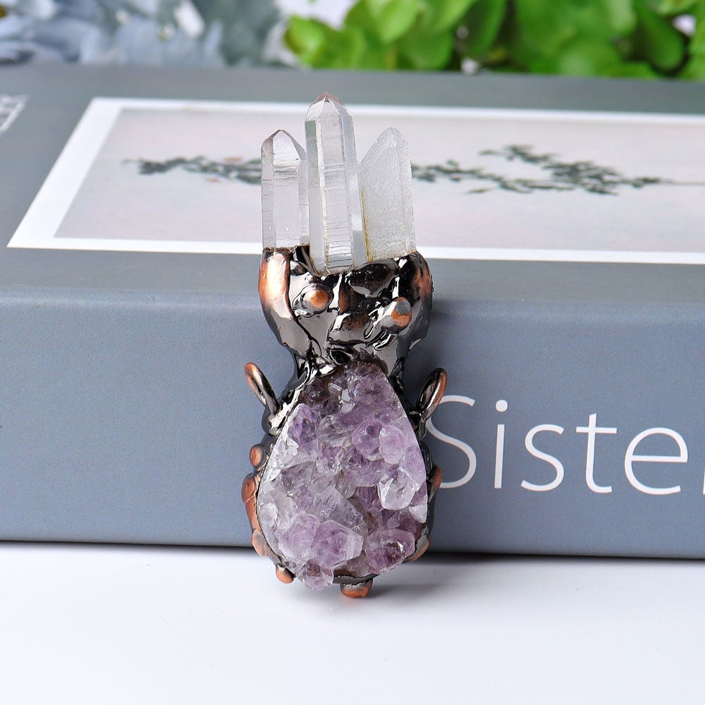 2.6" Amethyst Cluster with Clear Quartz Decoration Pendant Best Crystal Wholesalers