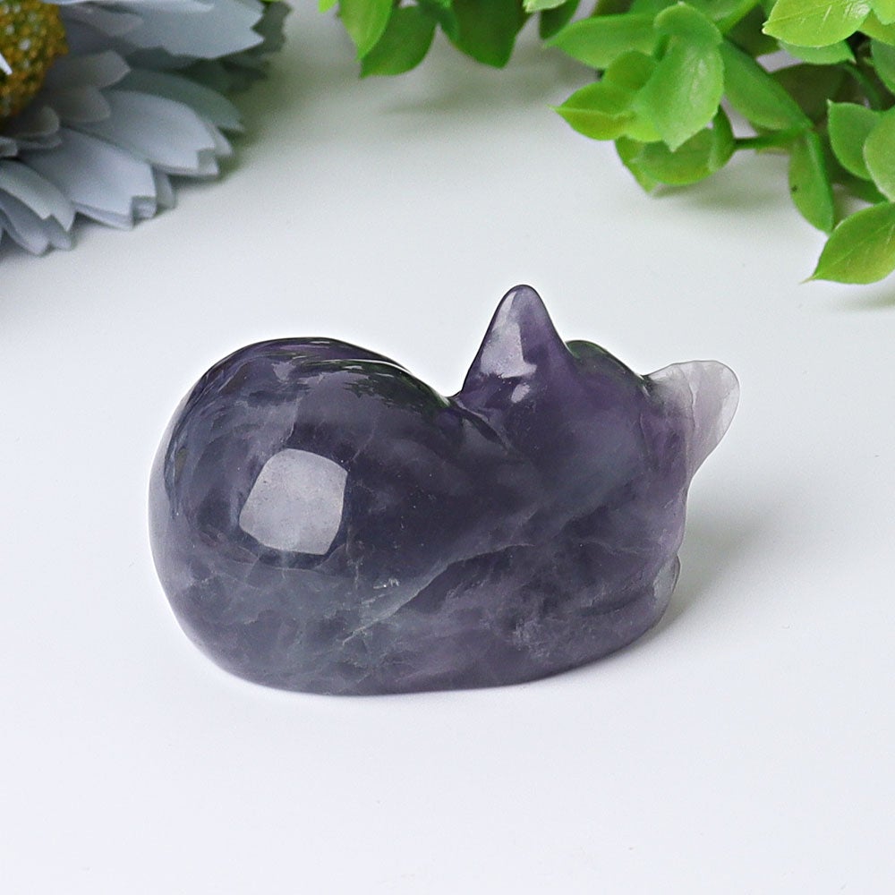 2" Fluorite Sleeping Cat Crystal Carvings Animal Bulk Best Crystal Wholesalers