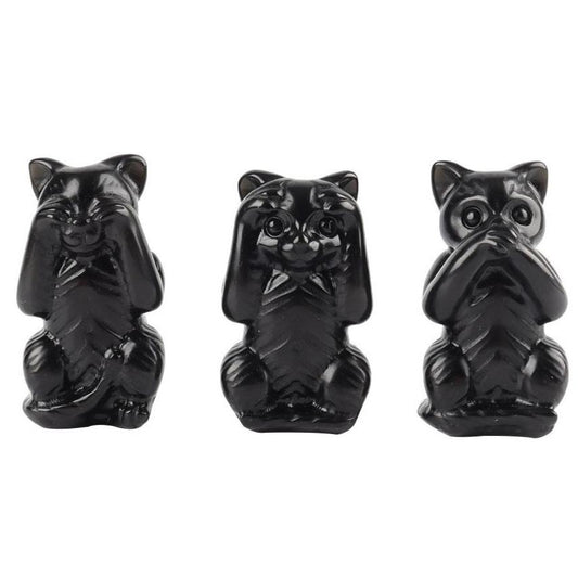 Black Obsidian See No Evil, Hear No Evil, Speak No Evil, Free Form 1set Best Crystal Wholesalers