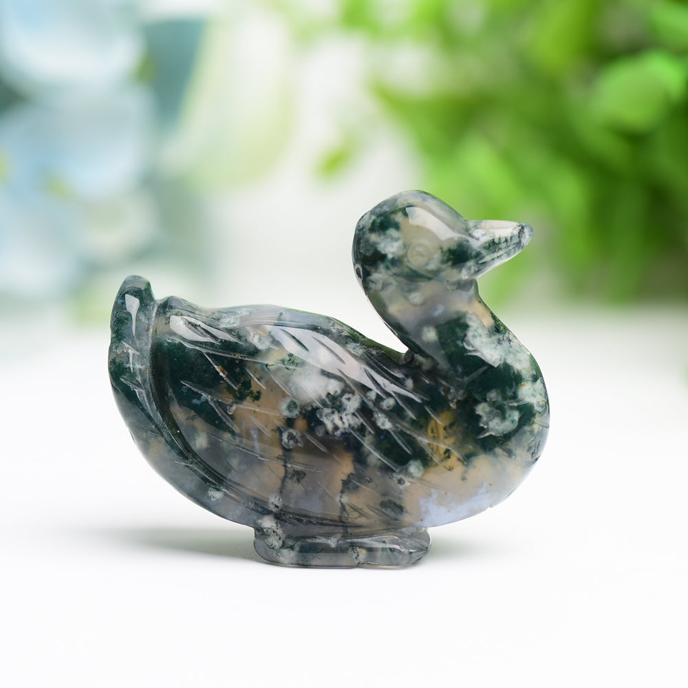 2.1" Moss Agate Duck Animal Crystal Carving Bulk Best Crystal Wholesalers