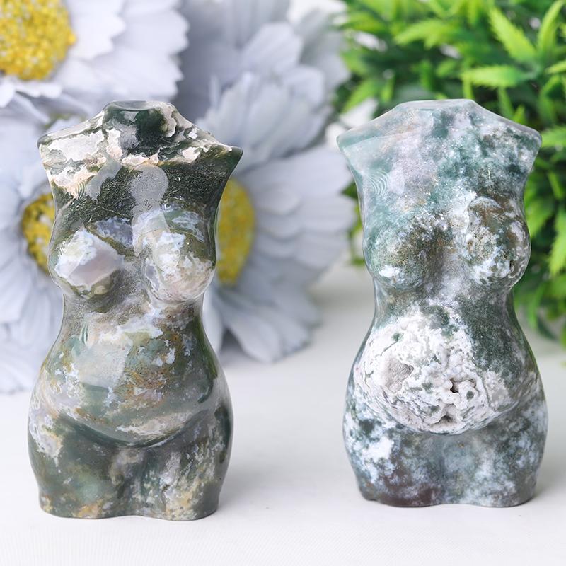 3" Moss Agate Pregnent Woman Body Crystal Carvings Best Crystal Wholesalers