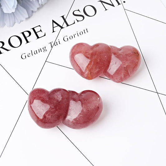 2.3" Strawberry Double Heart Crystal Carvings Best Crystal Wholesalers