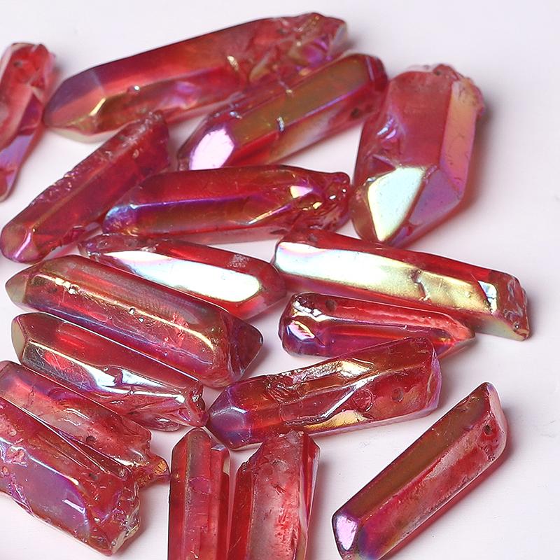 Drilled Red Aura Quartz Crystal Points Raw Rough Clear Rock Quartz Sticks