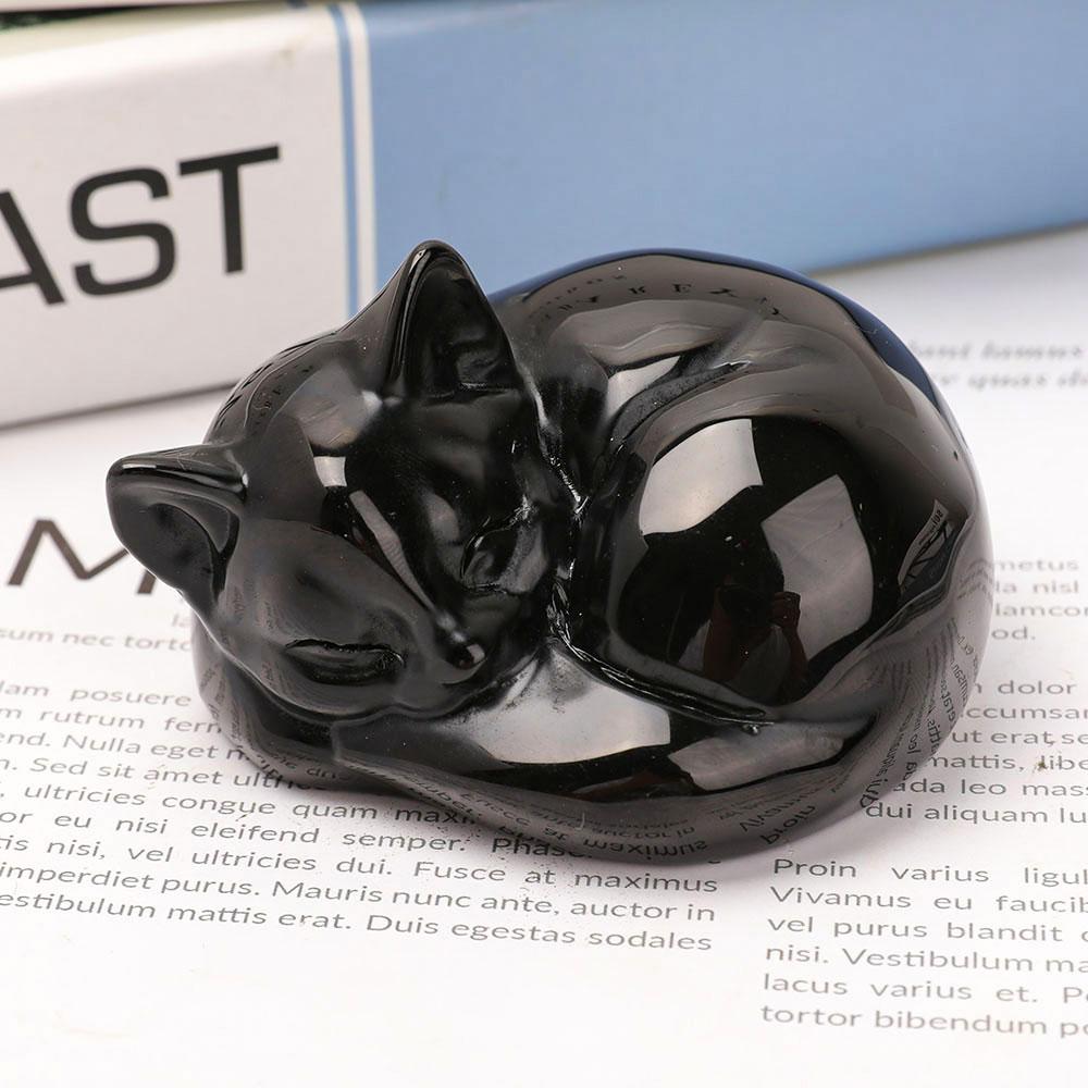 Black Obsidian Sleeping Cat Carvings Animal Bulk Best Crystal Wholesalers