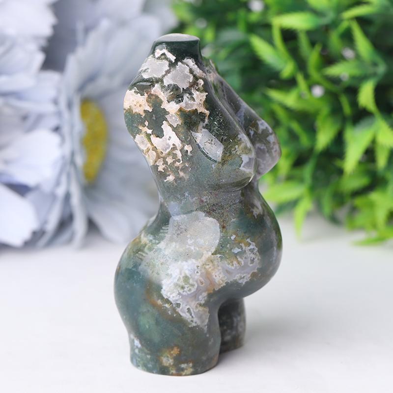 3" Moss Agate Pregnent Woman Body Crystal Carvings Best Crystal Wholesalers