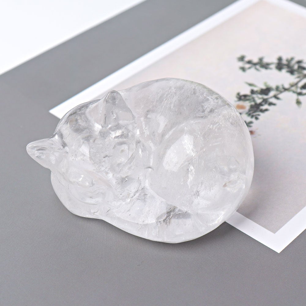 3" Clear Quartz Sleeping Cat Crystal Carvings Best Crystal Wholesalers