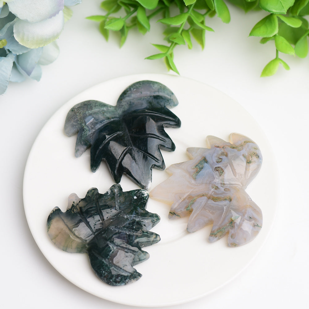 2.0" Moss Agate Maple Leaf Crystal Carving Plants Bulk Best Crystal Wholesalers