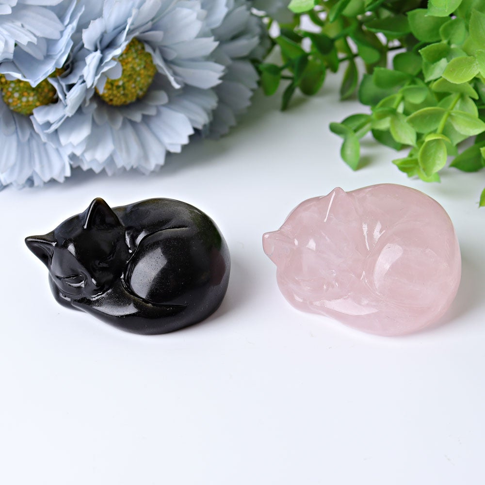 2.3" Sleeping Cat Crystal Carvings Best Crystal Wholesalers