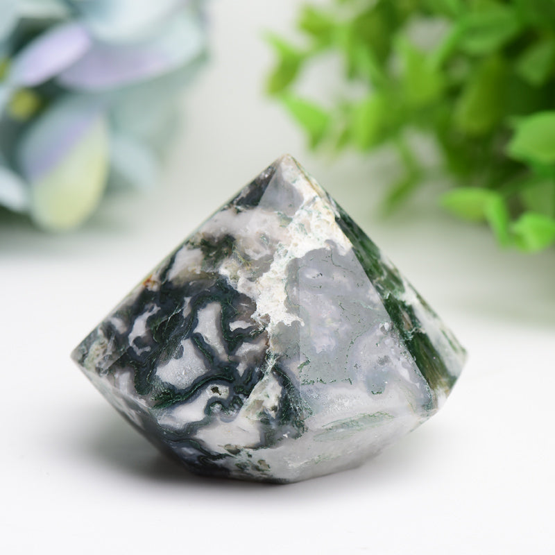 2.2" Moss Agate Diamond Crytsal Carving Model Buk Crystal wholesale suppliers