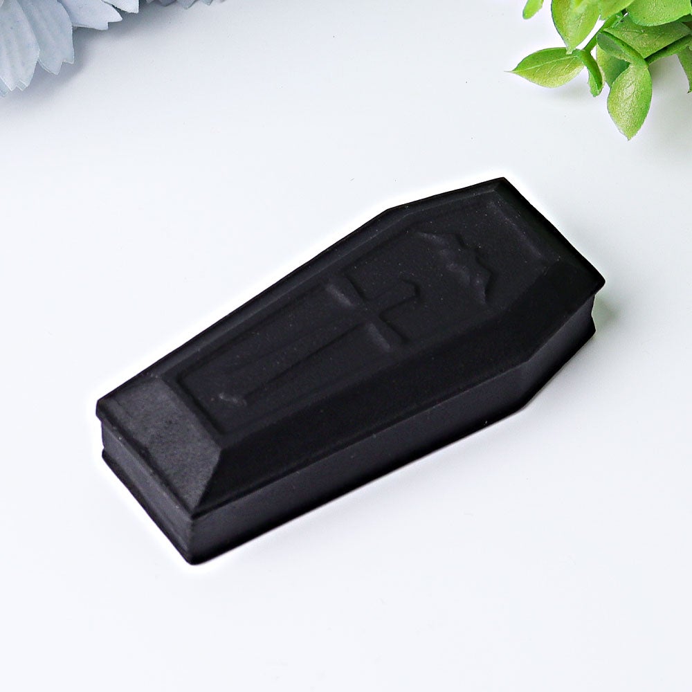 3.1" Matt Black Obsidian Coffin Crystal Carvings Best Crystal Wholesalers