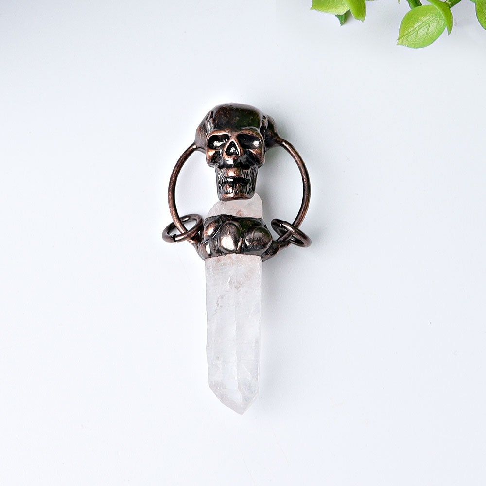 2.3" Clear Quartz with Vintage Skull Decoration Pendant Best Crystal Wholesalers