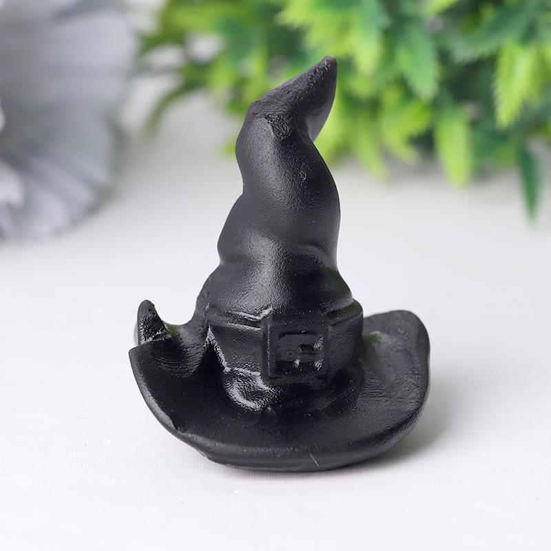 2" Black Obsidian Witch Hat Crystal Carving Halloween Gift Cartoon Bulk Best Crystal Wholesalers